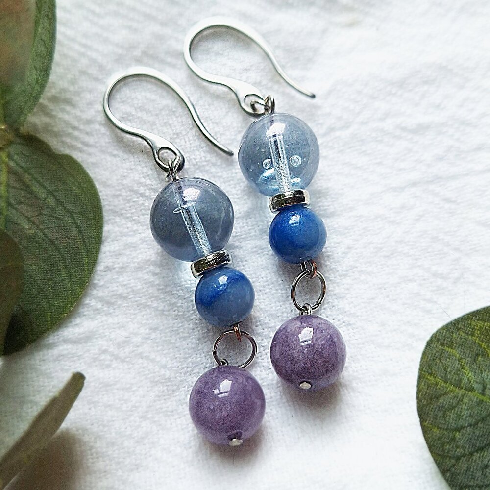 Celestial Blue Crystal Earrings, Aventurine Multi Stone Earrings, Colorful Boho
